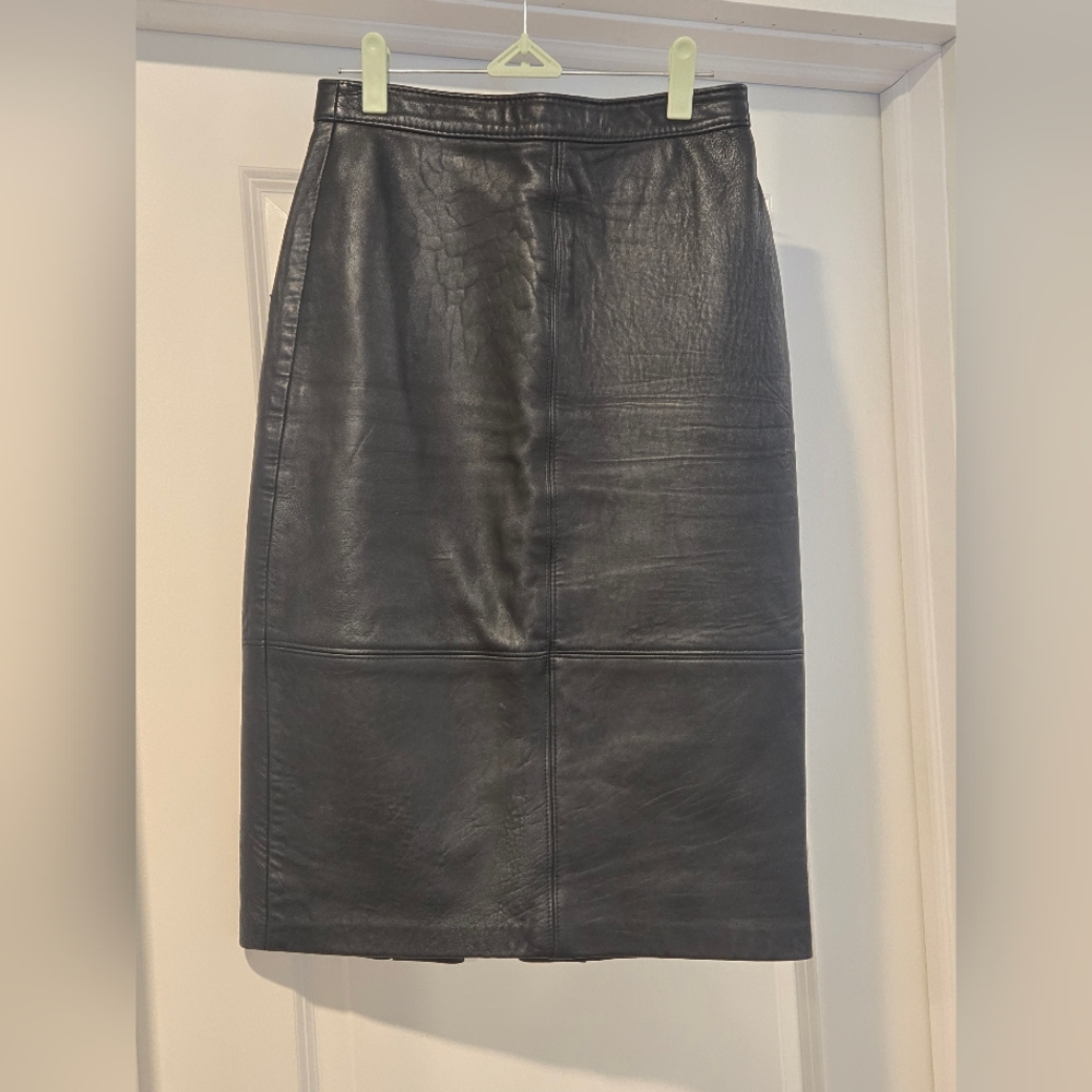 Real Black Leather Pencil Skirt